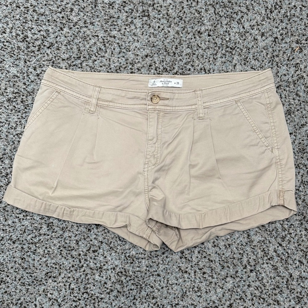 Abercrombie & Fitch Khaki Shorts Cuffed Pleated Casual Everyday Women's 28
